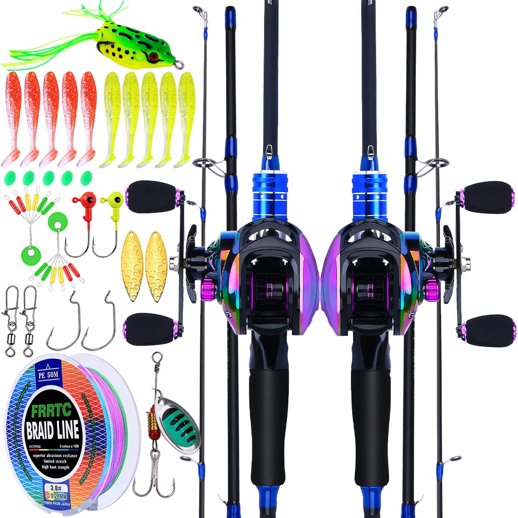 2 Sections Carbon Baitcasting Fishing Rod 7.2:1 Gear Ratio Casting Fishing Reel Fishing Line Lure for Freshwater/Saltwater Fishing