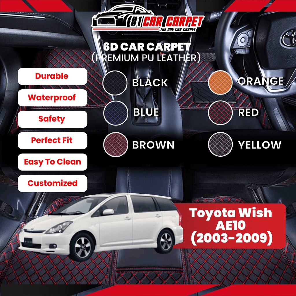 Toyota Wish AE10 (2003–2009) Vip 6D Car Carpet PU Leather Car Mat Floor Mat Carmat Karpet Kereta