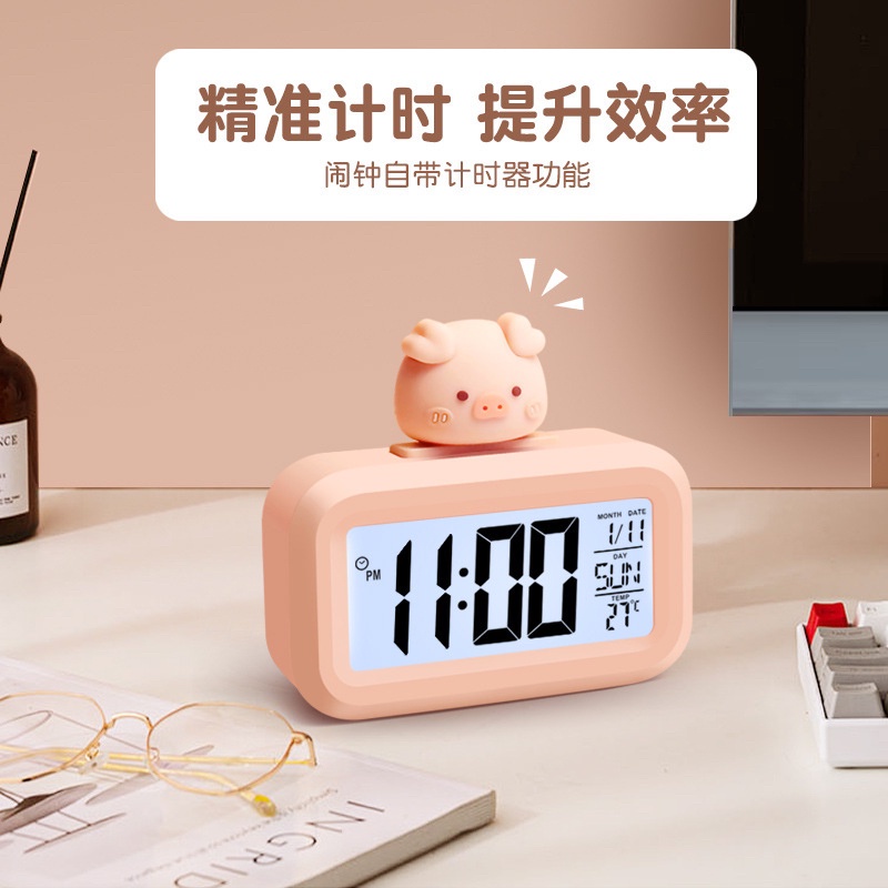 Reliable Durable Multifunctional Backlight LED Digital Alarm Clock Cute Piggy Shape Desktop Timer Bedroom Decoration ... - Image 3