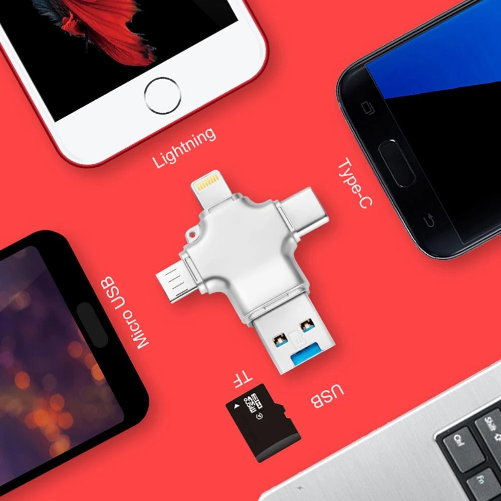 Essential Versatile 4 1 Card Reader iPhone 6 7 8 X XS 12 13 Plus MicroSD TF Memory Cardreader iPad Macbook Type-c And... - Image 4