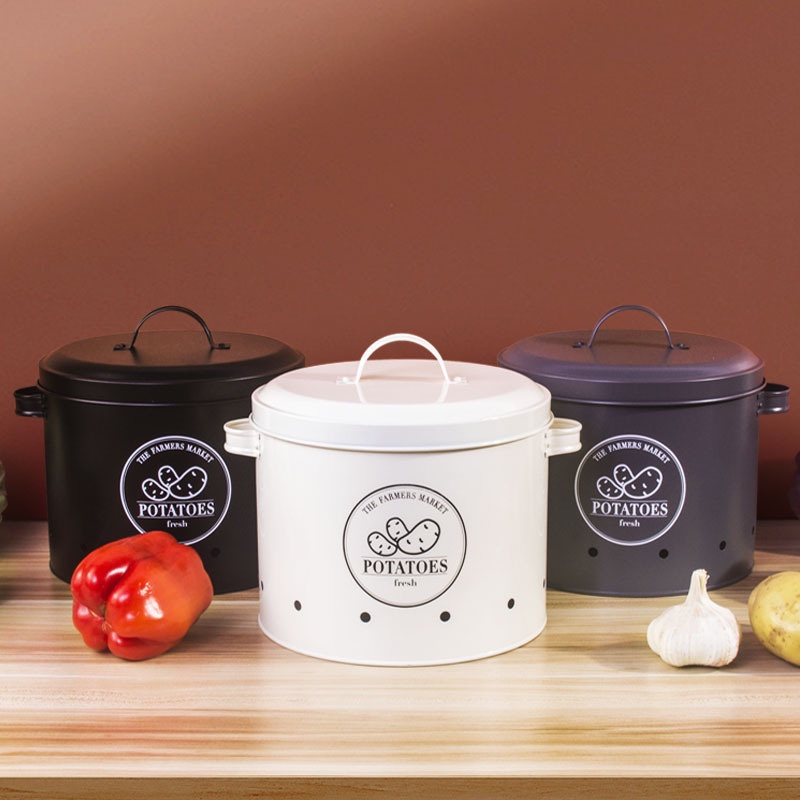 Cooking Meal Set of 3 Antique Potato Onion Kitchen Storage Canisters Jars Pots Containers Potatoe Garlic Bin Caddy - Image 3