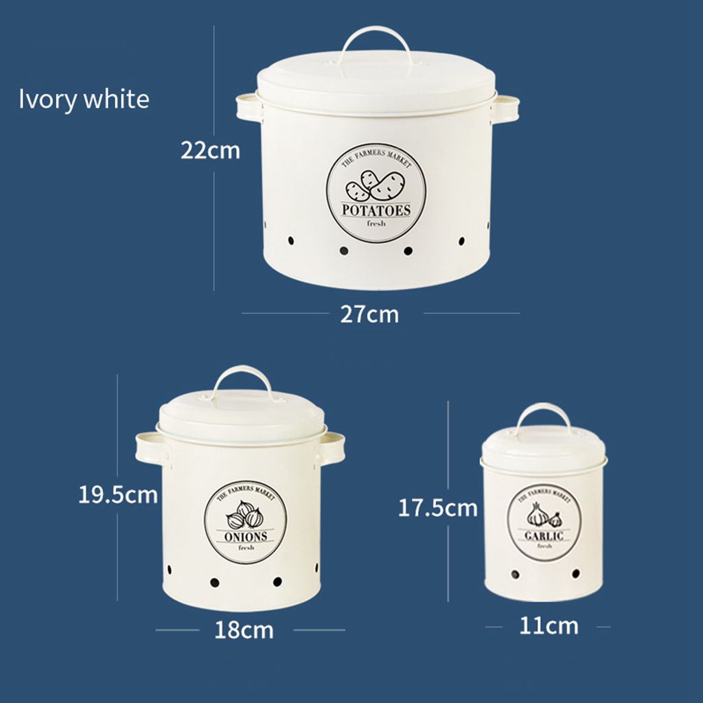 Cooking Meal Set of 3 Antique Potato Onion Kitchen Storage Canisters Jars Pots Containers Potatoe Garlic Bin Caddy - Image 4