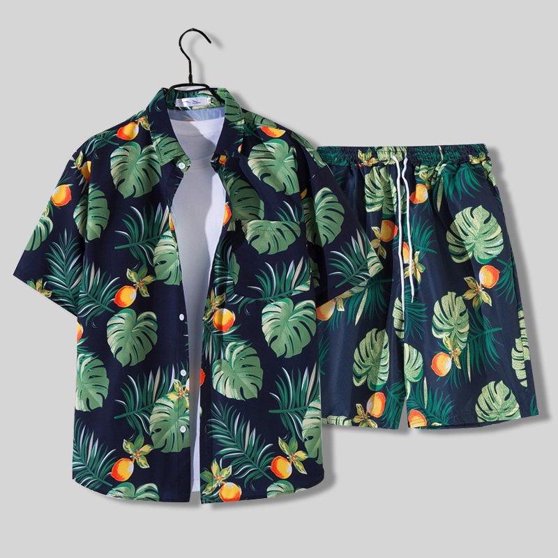 Must Multi Hawaiian Beach Pants Men Half-sleeved Flower Shirt Casual Suit Loose Middle Couple Travel Vacation Outfit ... - Image 2