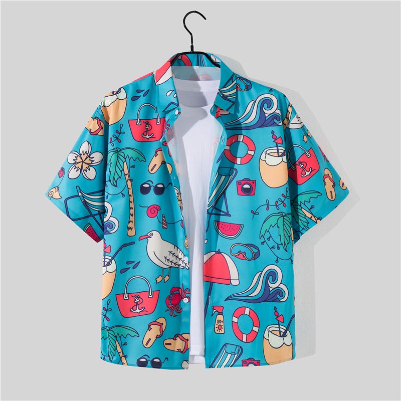 Have Durable Hawaiian Beach Pants Men Short Sleeve Flower Shirt Couple Travel Vacation Outfit Loose Casual Suit Middl... - Image 5