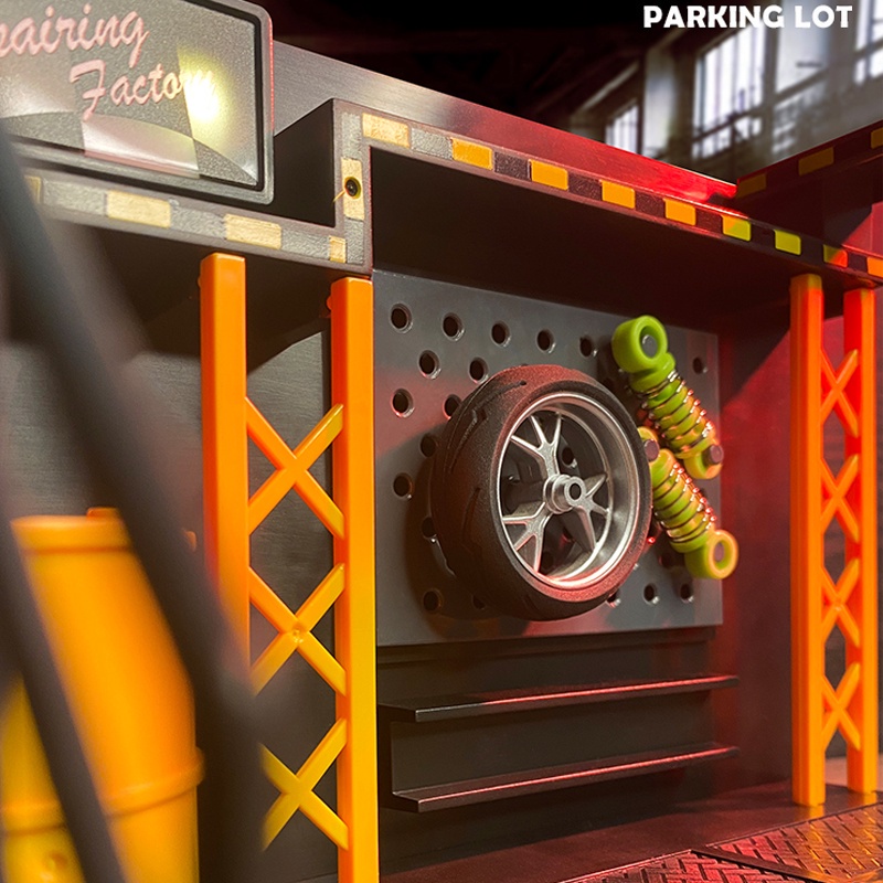 Essential Must KLT Simulated garage model alloy car storage display DIY light repair shop parking lot scene ornaments... - Image 2