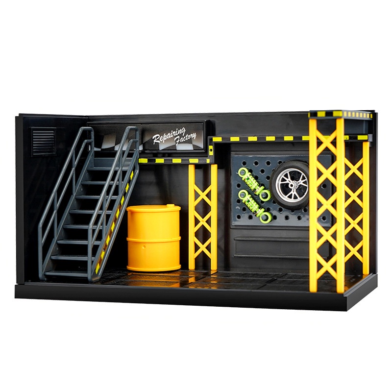 Essential Must KLT Simulated garage model alloy car storage display DIY light repair shop parking lot scene ornaments... - Image 3