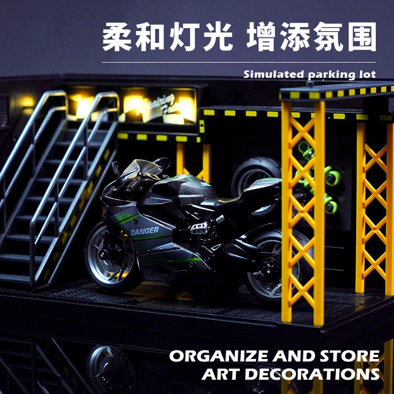 Essential Must KLT Simulated garage model alloy car storage display DIY light repair shop parking lot scene ornaments... - Image 5