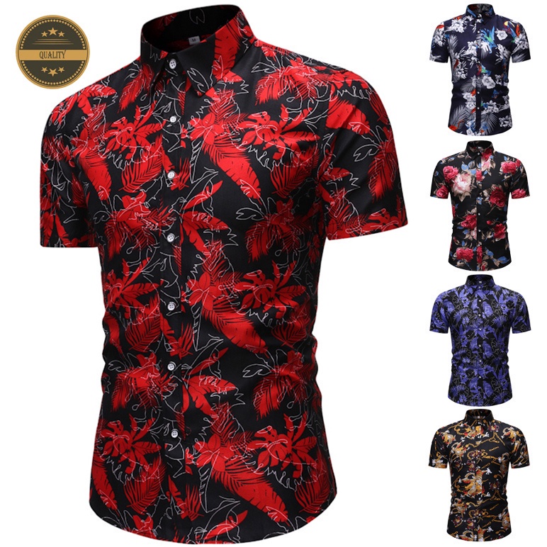 Durable Quality Summer Men's New Short Sleeve Shirt 5 Colors Fashion Casual Floral Breathable Baju Kemeja Lelaki Read... - Image 4