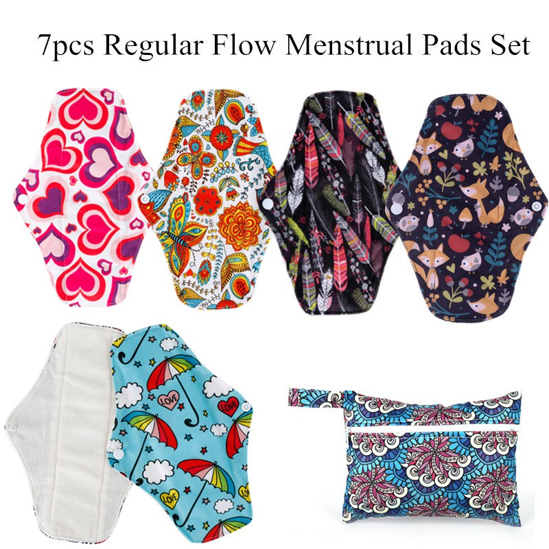 Versatile Reliable 7 Pcs Organic Bamboo Regular Flow Cloth Menstrual Sanitary Pads Waterproof - Image 5