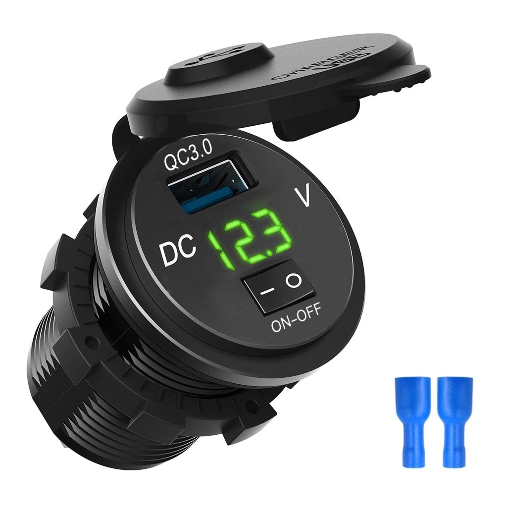 Premium Quality QC 3.0 Motorcycle Boat Car USB Charger Socket LED Voltmeter ON/OFF Switch Fast Charging 18W 12V Phone - Image 2