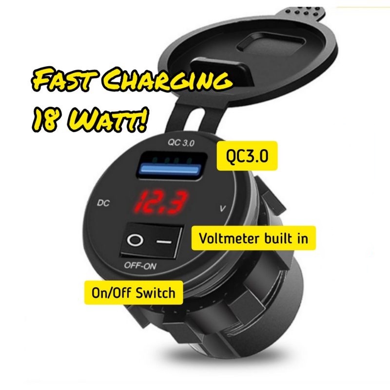 Premium Quality QC 3.0 Motorcycle Boat Car USB Charger Socket LED Voltmeter ON/OFF Switch Fast Charging 18W 12V Phone - Image 4