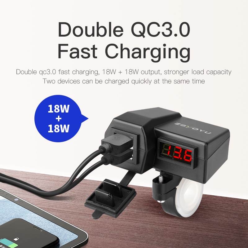 Must Have Dual QC3.0 Fast Usb 12V Adapter Port Socket Voltmeter Motorcycle Mobile Phone Power Supply Charger Waterpro... - Image 2