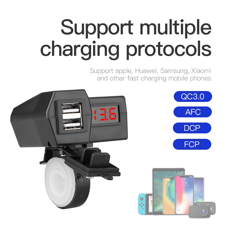 Must Have Dual QC3.0 Fast Usb 12V Adapter Port Socket Voltmeter Motorcycle Mobile Phone Power Supply Charger Waterpro... - Image 4