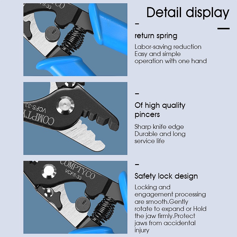 DIY Heavy COMPTYCO Optical Fiber Stripper Optic Cable Clamps Three-Port Pliers VCFS-33 Rubber-Covered Wire Hand Tools - Image 3