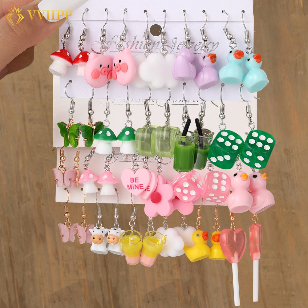 Cartoon Animal Resin Earring Set for Women Cute Butterfly Hoop Earrings Accessories Jewelry