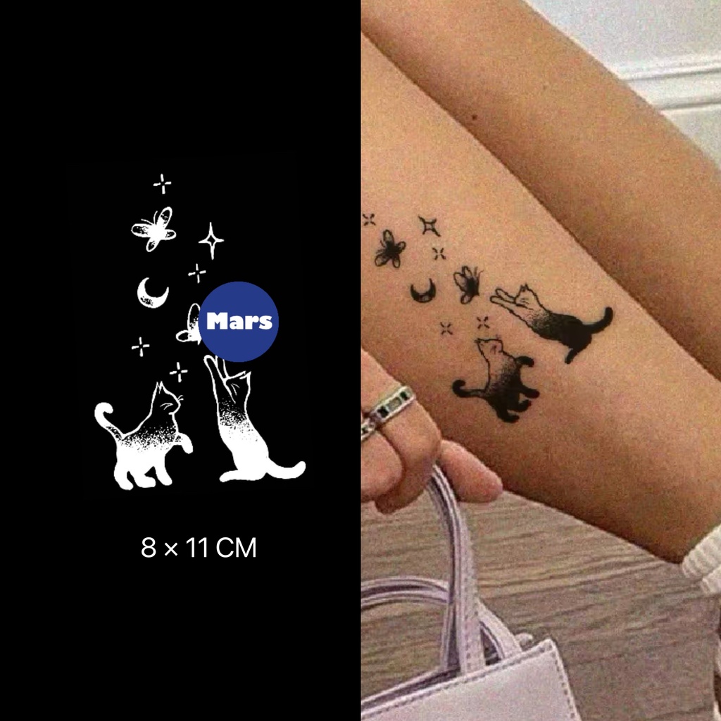 【Mars Tattoo】Long-Lasting 2 Weeks Semi-Permanent Temporary Tattoo Sticker, Fake Tattoo Cats Cat, X120