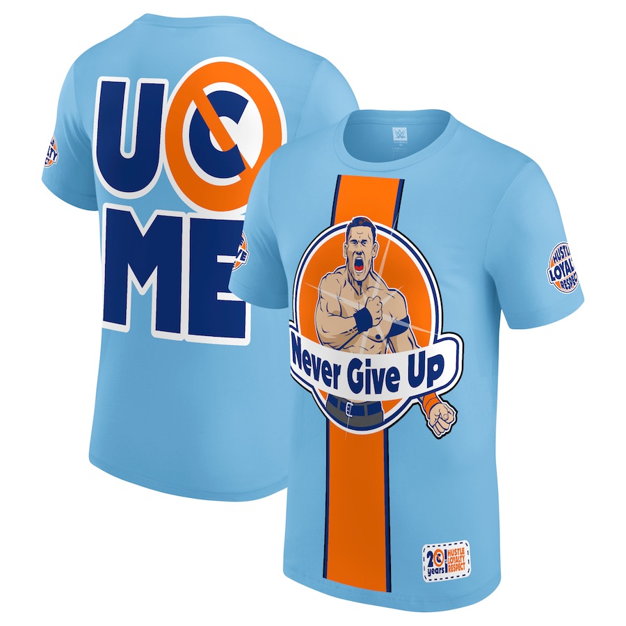 Men's Light Blue/Orange John Cena Never Give Up T-Shirt