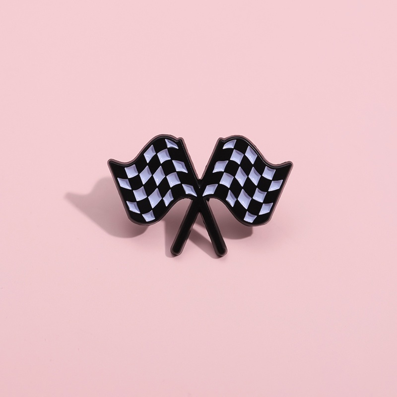 Formula Racing Chequered Flag Enamel Pin Brooches Car Raceway Brooch Lapel Badges Jewelry Gifts for Friends