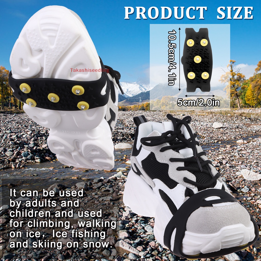 Training Sport (Takashiseedling) 2 Pairs of Ice Snow Grippers Shoes 5 Spikes Anti Slip Cleats Crampons Running - Image 3