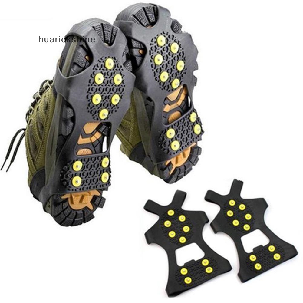 huarickshine 1Pair 10 Studs Anti-Skid Snow Ice Gripper Climbing Shoe Spikes Grips Cleats Over Nice