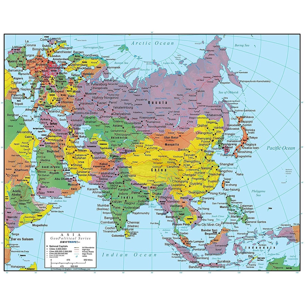 Asia Wall Map Geopolitical Edition 1x Laminated