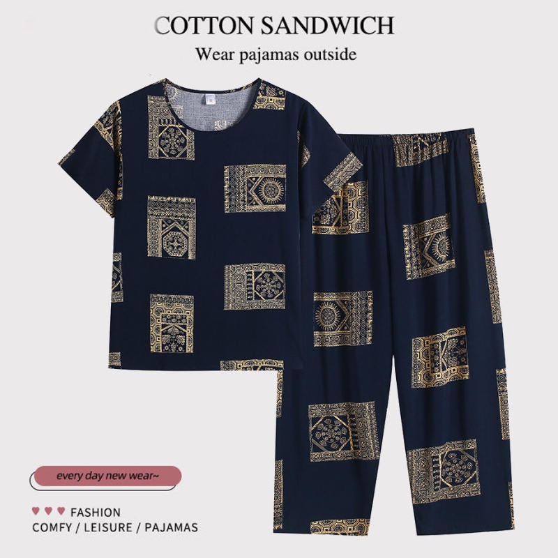 Summer Cotton Silk Casual Suit Plus Size Loose Short Sleeve + Cropped Pants Two Piece Set