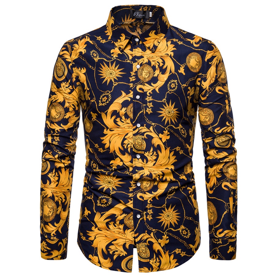 Quality Have (M-5XL) Men's Button-down Shirt Floral Printed Long-Sleeved Shirts Nightclub Beach Hawaiian Large Size 4... - Image 2