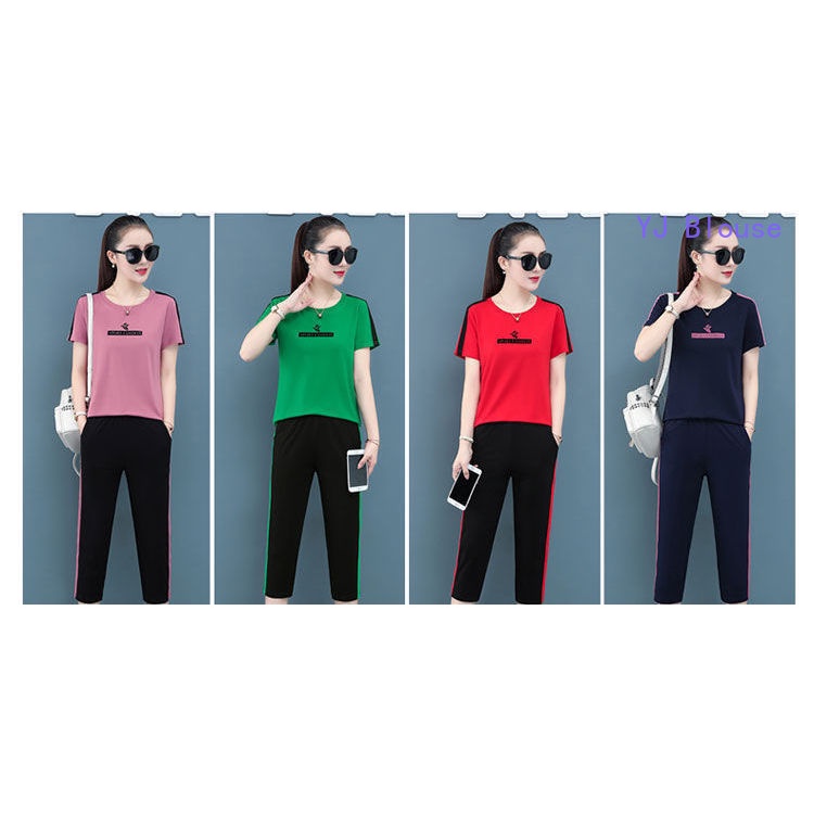 Multi Purpose 【Set】Plus Size Women Suit Summer Short-sleeved Blouse Tops + Casual Pants Two-piece Essential - Image 2