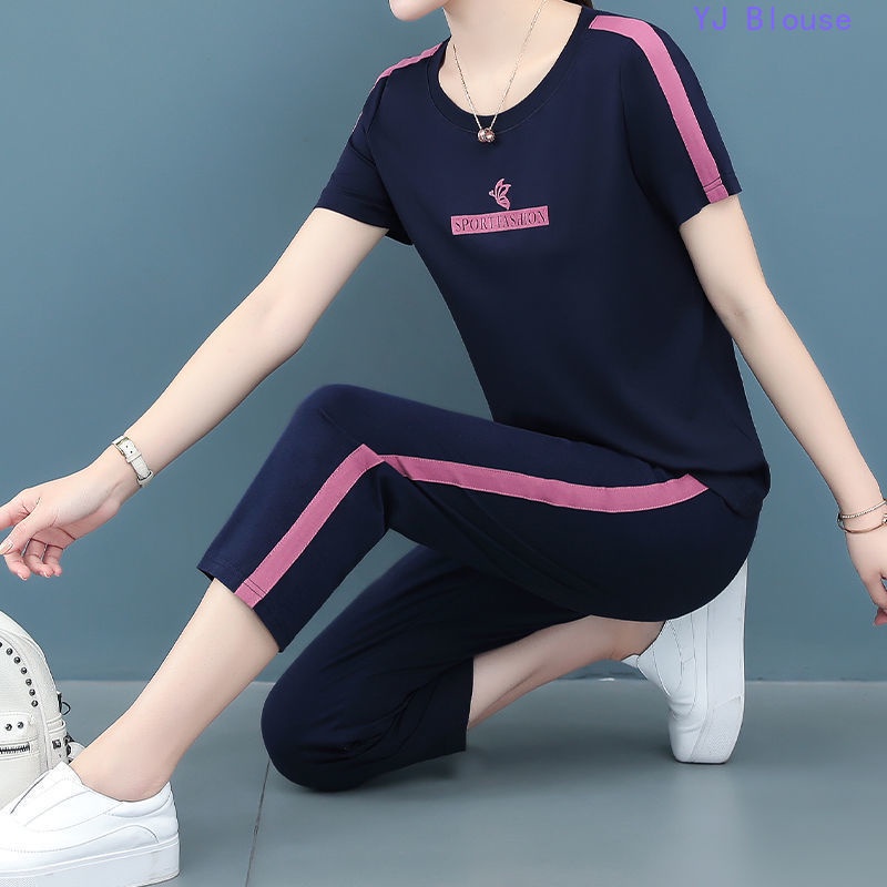 Multi Purpose 【Set】Plus Size Women Suit Summer Short-sleeved Blouse Tops + Casual Pants Two-piece Essential - Image 4