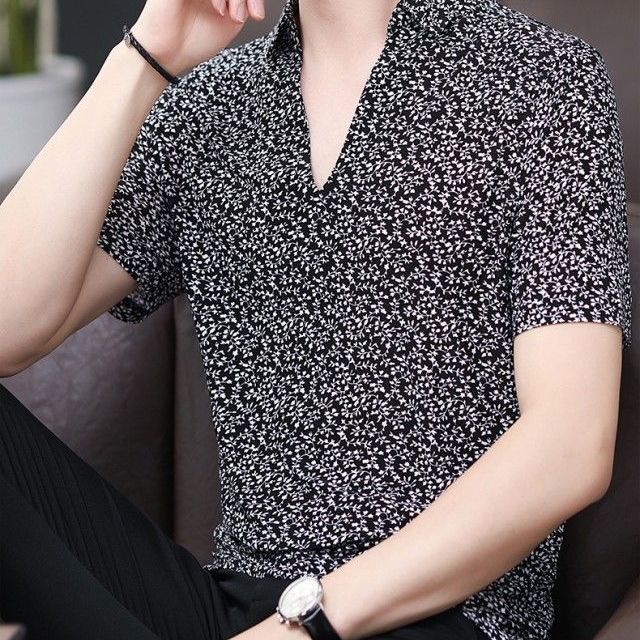Durable Premium Casual Floral Shirt men 2021 summer new men's short-sleeved middle-aged th - Image 5