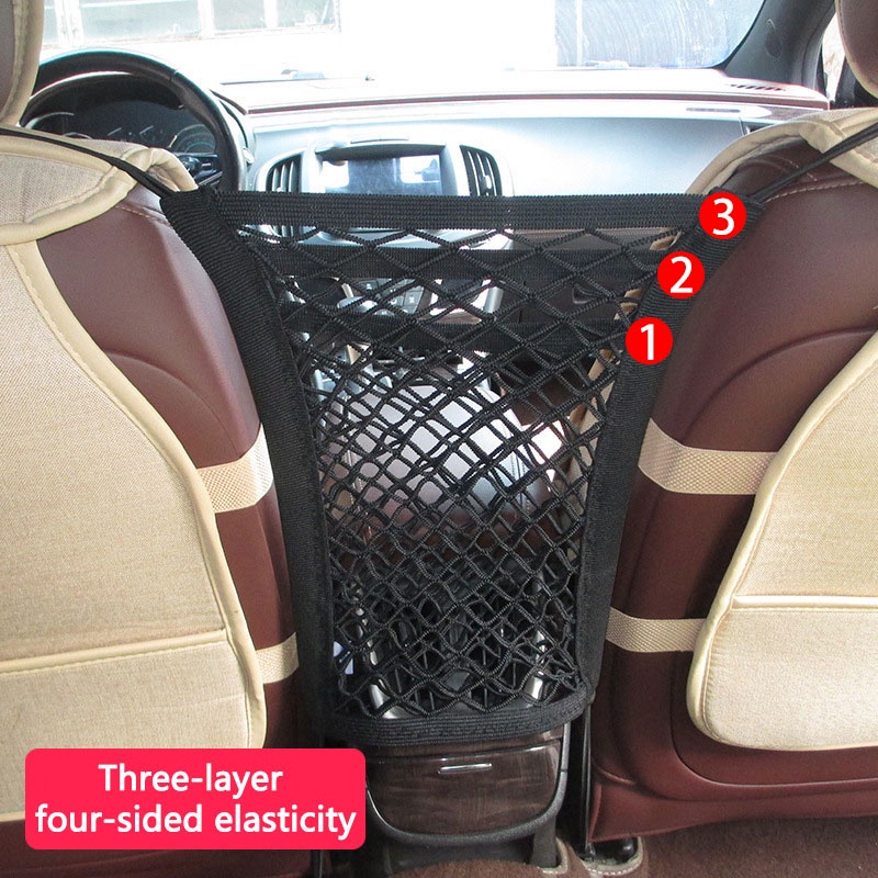 [Ready Stock] Three-layer thickened strong elastic car mesh bag car seat multi-pocket tissue storage bag