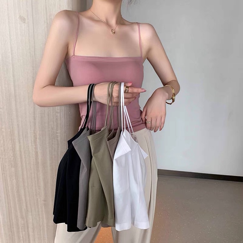 All-in-One Cup Camisole Bralette for Women - Wire-Free Backless Casual Long Top, Breathable Cami and Bustier