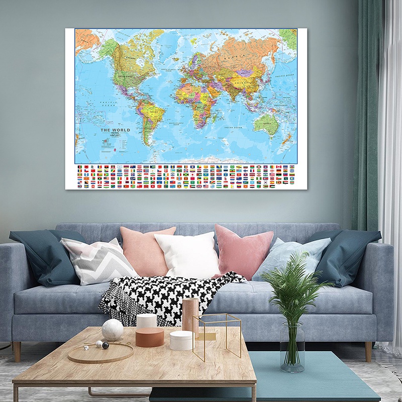 Premium Purpose Classic World Map Educational Large Poster Prints Wall Hanging Art Background Cloth Children Bedroom ... - Image 2