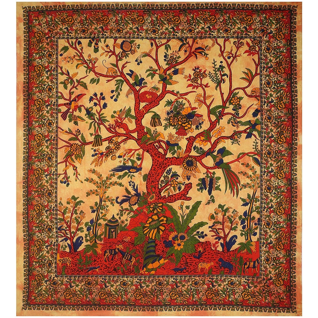 Have Versatile art box tapestry green tree of life wall hanging psychedelic Indian cotton double bed cloth picnic she... - Image 5