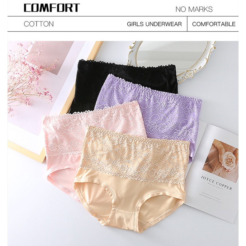 Multi Quality 【】 panties women plus size 6XL breathable lace edge high waist abdomen no trace briefs Durable Reli... - Image 2