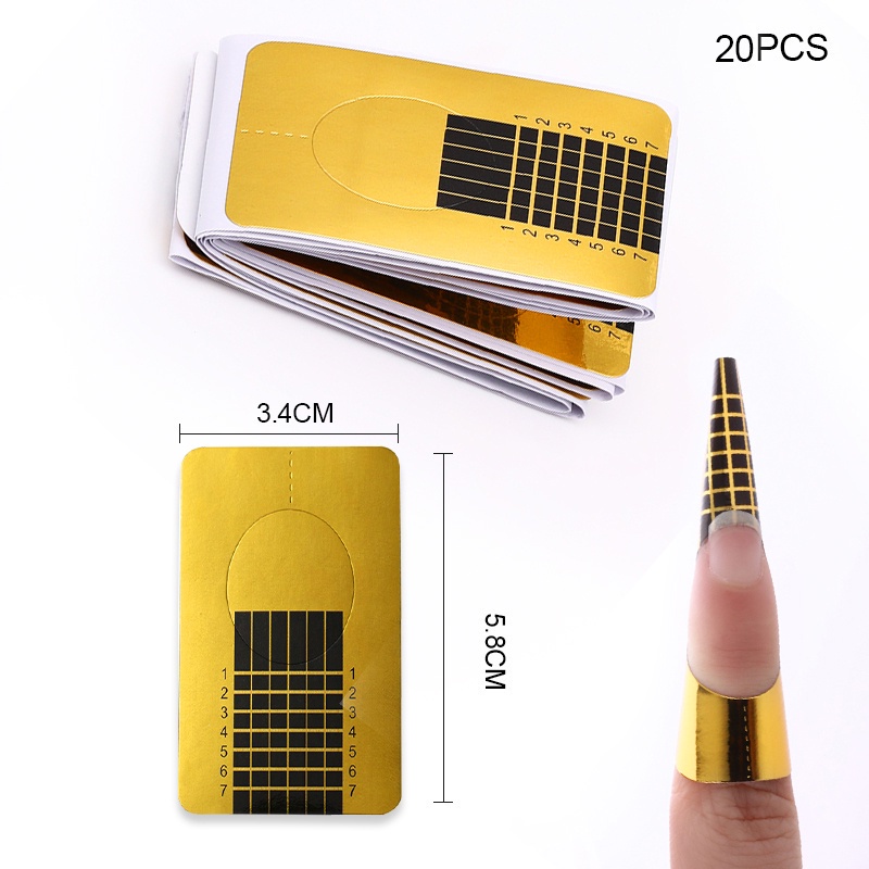 Hardware Tool 20 Pcs Nail Form Acrylic UV Gel Tips Extension Gold Professional Art Manicure Design Tools