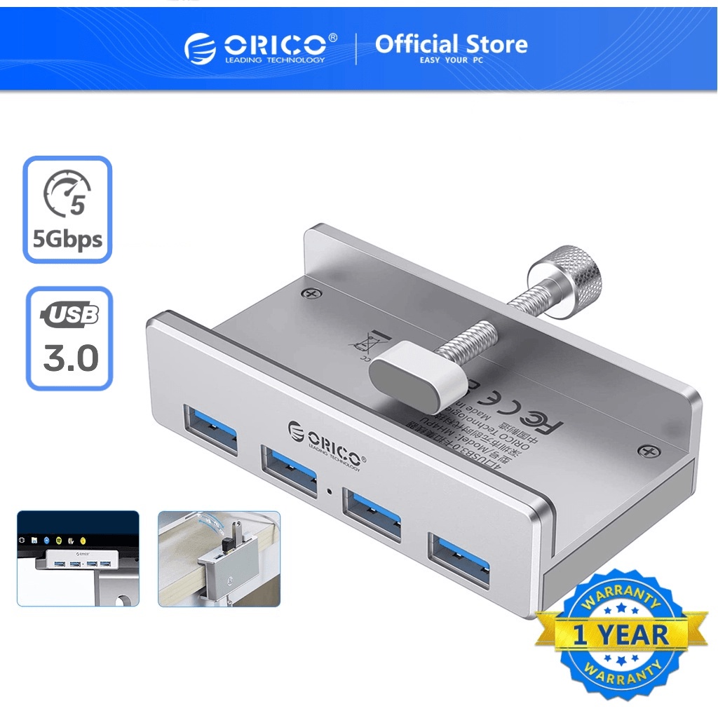 Durable Must ORICO USB 3.0 Clamp Hub Aluminum 4-Port Extra Power Supply Port 150CM Data Cable Desktop - Image 2