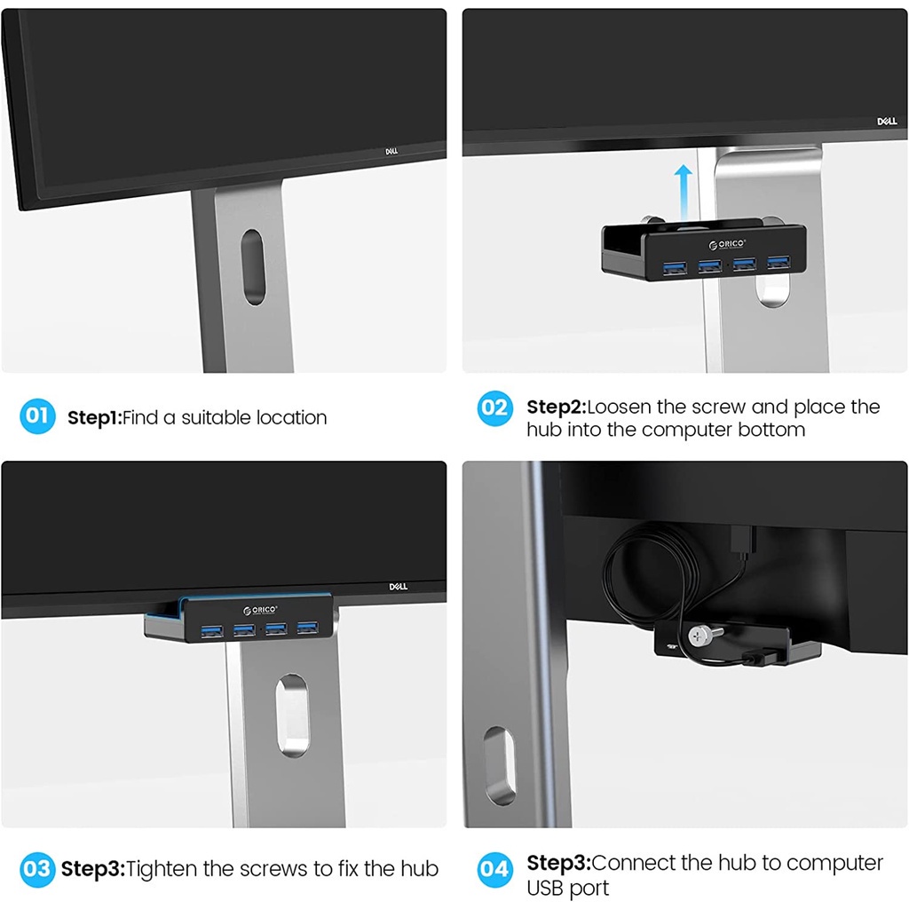 Durable Must ORICO USB 3.0 Clamp Hub Aluminum 4-Port Extra Power Supply Port 150CM Data Cable Desktop - Image 4
