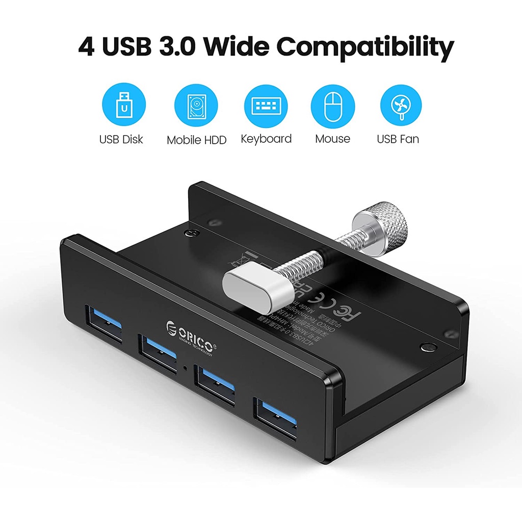 Durable Must ORICO USB 3.0 Clamp Hub Aluminum 4-Port Extra Power Supply Port 150CM Data Cable Desktop - Image 5
