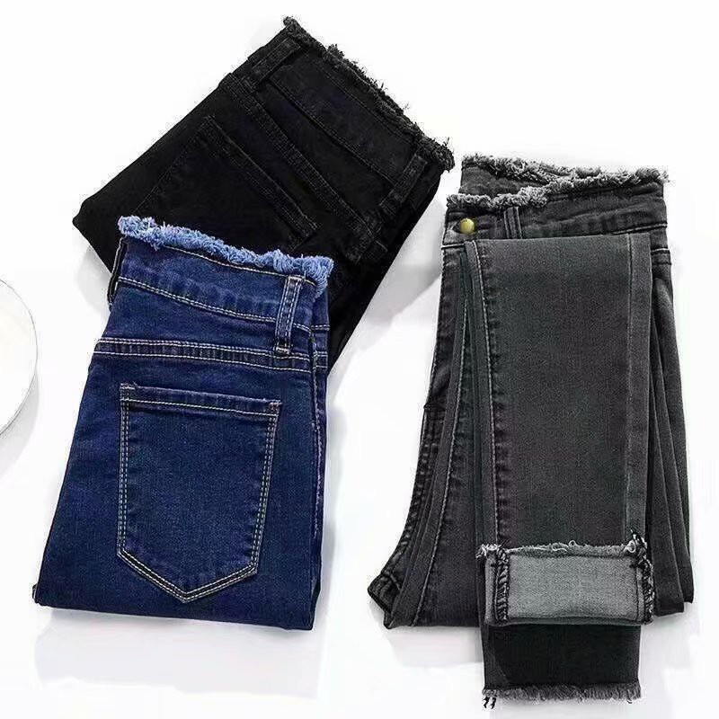 Fast Pos.Women High Waist Solid Color Elastic Stretch Tight-fitting Slim-Fit Long Jeans Pants