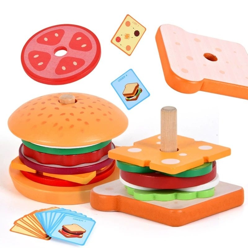 Multi Versatile KAYU Montesori Toy Stacking Burgers Wooden Sandwiches Have Durable - Image 2