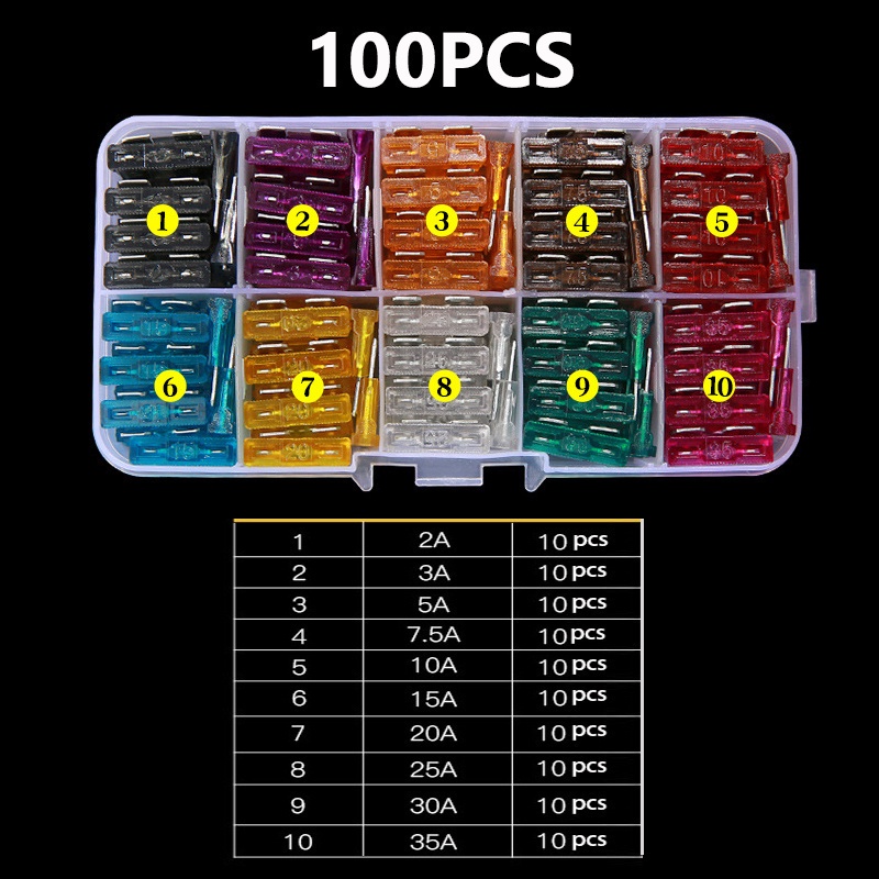 <ARZ>100/50Ps Profile Medium Size Blade Type Car Fuse Assortment 2.5/3/5/7.5/10/15/20/25/30/35A Fuse Set