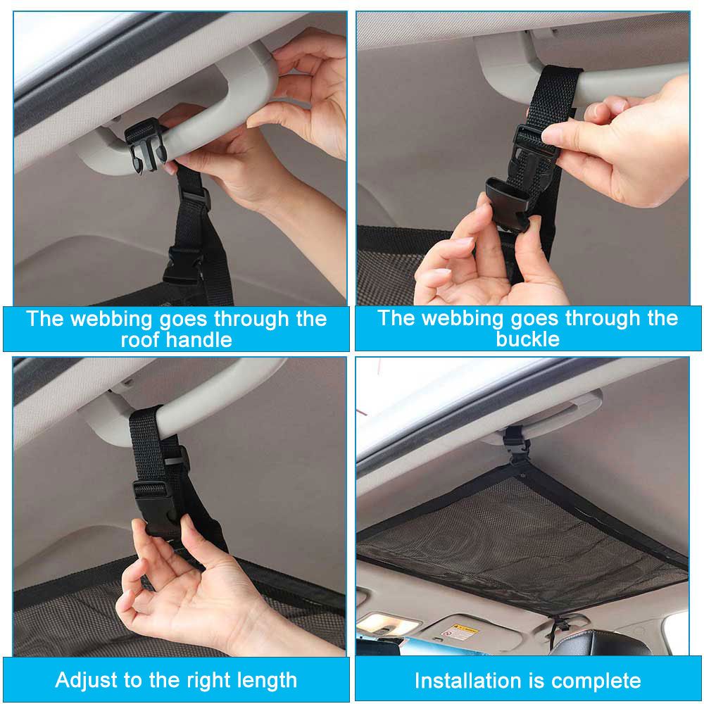 Outdoor Daily Adjustable Car Ceiling Mesh Bag Zipper Double Layer Carge Storage Net Universal SUV Van MPV Space Save ... - Image 5