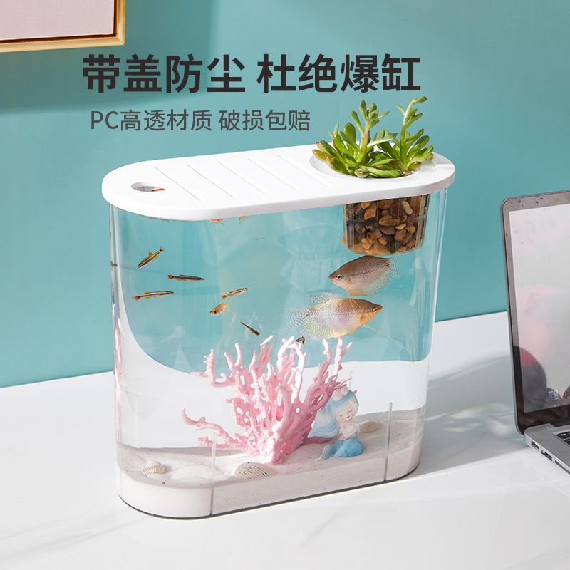 Quality Essential Ready Mini Fish Aquarium Tank Tangki Ikan Kecil Small Household Desktop Living Room Imitation Goldf... - Image 5