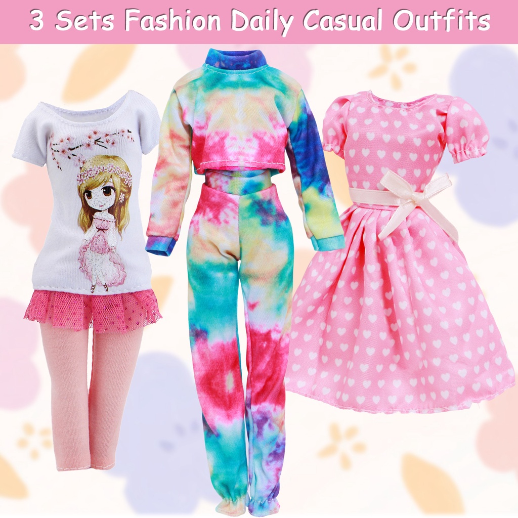 Multi Essential 43 Pcs/Set Wholesale Doll Accessories Barbie 3x Outfits Random 10x Dress Hangers 4x Glasses 6x Neckla... - Image 3