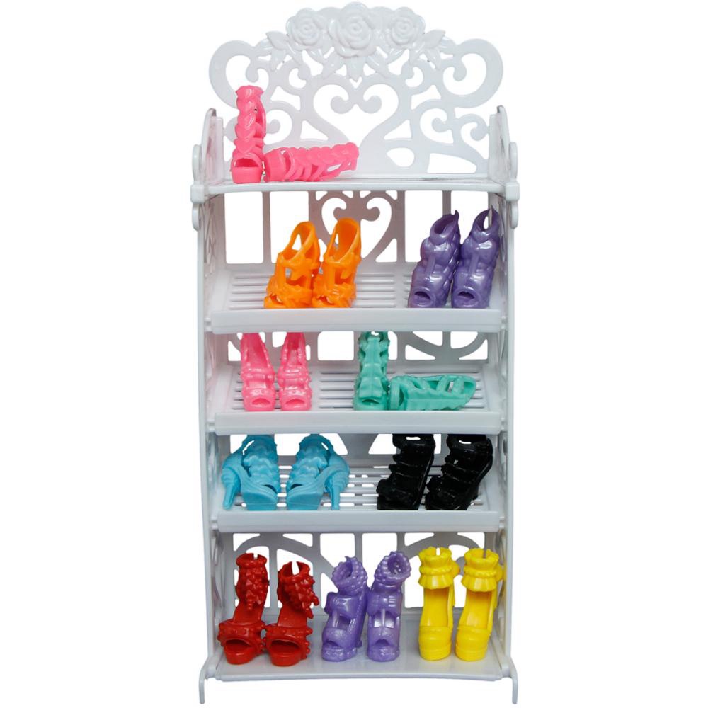 Gym Running 10 Pairs Shoes + 1Pcs White Doll Rack Cabinet Storage Dollhouse Furniture Accessories Barbie Kids Toys Tr... - Image 2