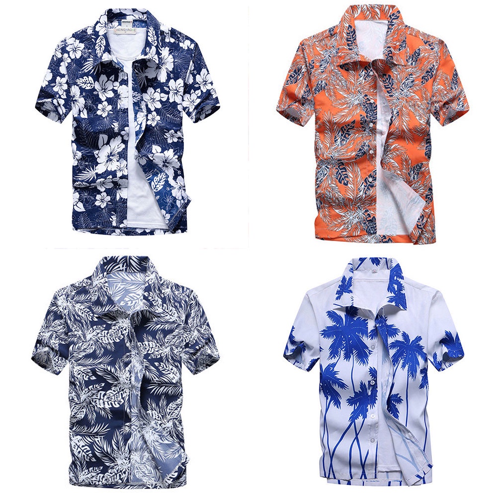Multi Reliable Hawaiian Baju Kemeja Beach Lelaki T Shirt Men Floral Short Sleeve Lapel Slim Summer Casual Have - Image 5