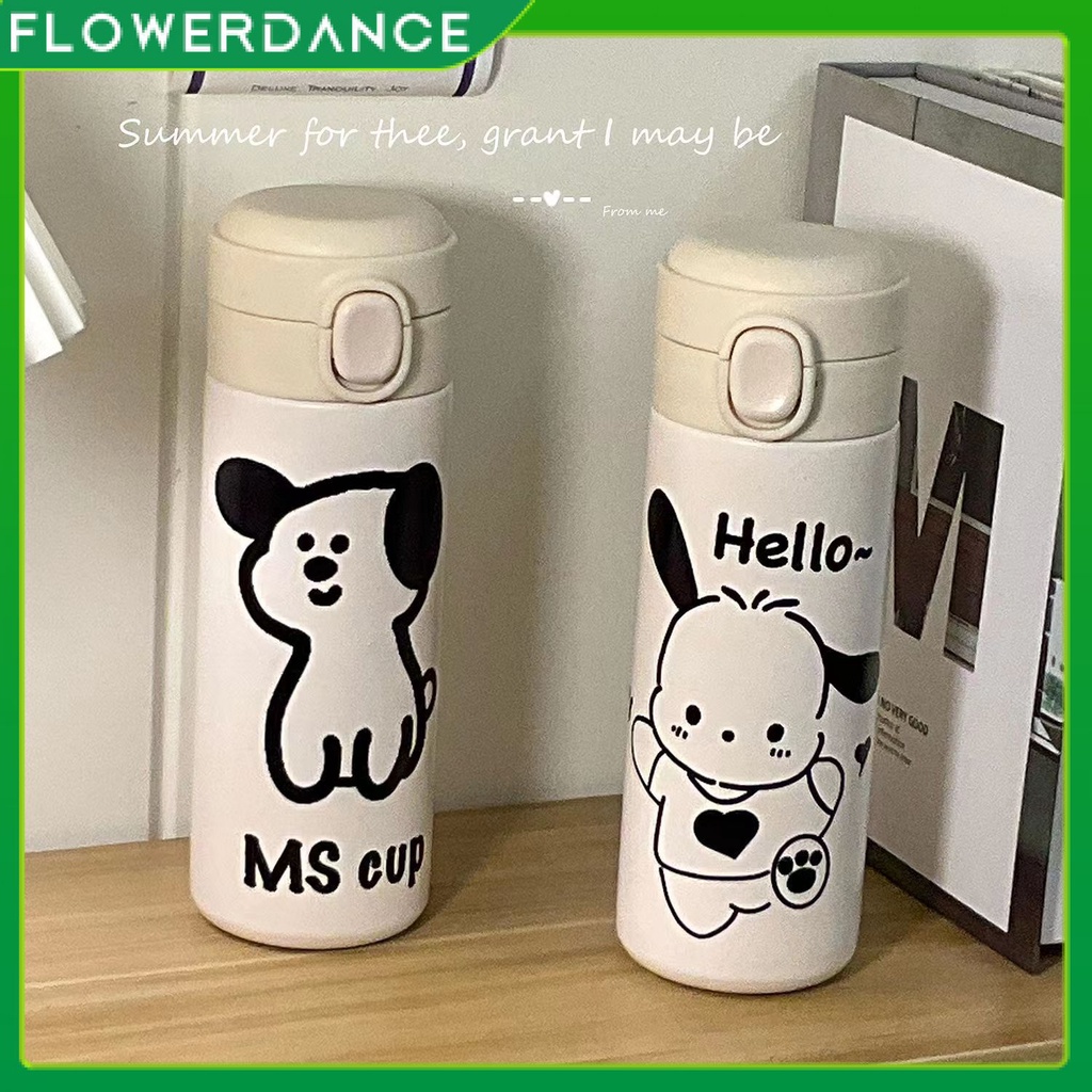 420ml Stainless Steel Coffee Mug Portable Mini Thermal Bottle Strawberry Bear Tulip Simple Puppy Thermos Cup Mug Sanrio Cartoon Children Water Cup flower