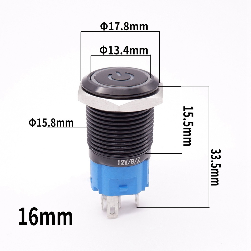 Premium Durable 16mm Black Oxide Metal Power Push Button Switch Waterproof Custom Made Flat Head LED Light Self-Reset... - Image 2