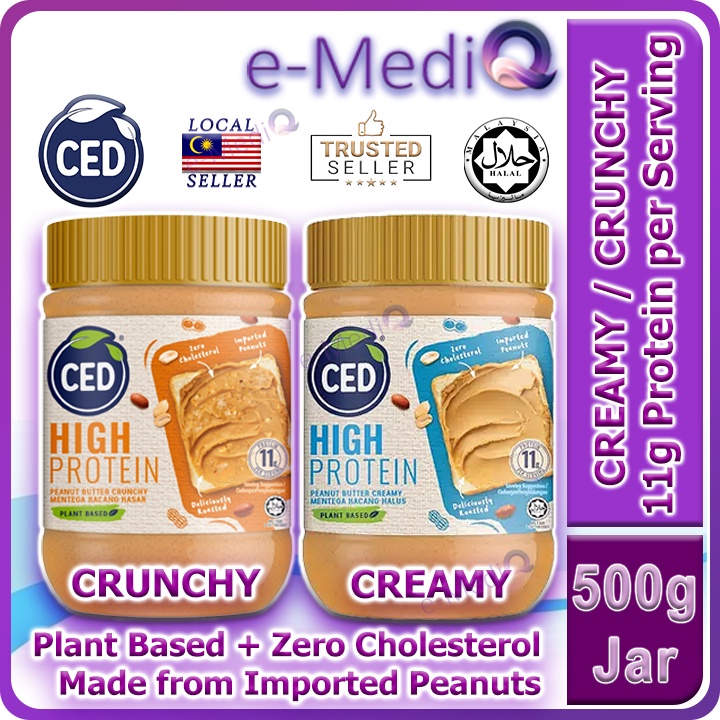 CED Peanut Butter Creamy / Crunchy 500g - High Protein Plant Based Breakfast Spread Jar (Exp: Aug/2025)